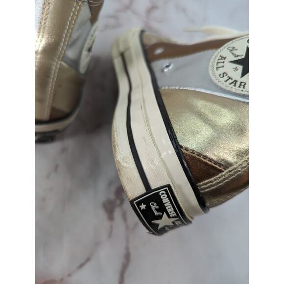 Converse High Tops Womens US 9 UK 7 Metallic Stripe Sneaker Shoes Silver Copper - Picture 12 of 13